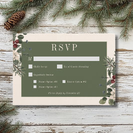 Cartão RSVP Janto Rustic Winter Berries & Pine Cream Wedes