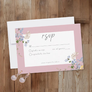 Cartão RSVP Jardim de Flores Silvestres Rosa Casamento Elegant
