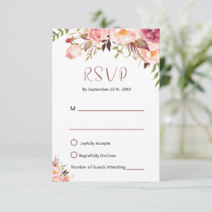 Cartão RSVP Jardim de Rosas Cor-de-Rosa em Flor com Aquarela S