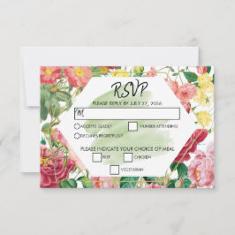 Cartão RSVP Jardim Floral, Aquarela e Casamento Geométrico RSV