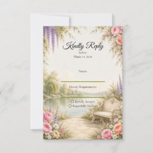 Cartão RSVP Jardim Romântico à Beira do Lago Casamento Serenid