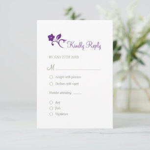 Cartão RSVP Jardim Secreto Casamento Roxo Floral Pássaros