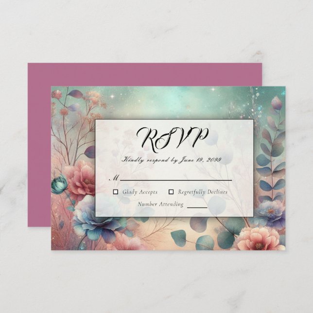 Cartão RSVP Jardim Secreto no Brilho da Noite (Frente/Verso)