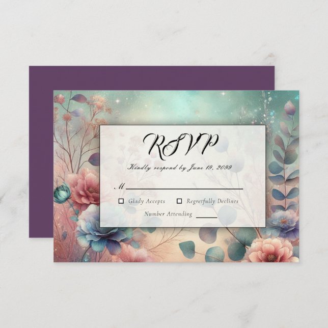 Cartão RSVP Jardim Secreto no Brilho da Noite (Frente/Verso)