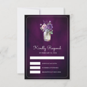 Cartão RSVP Jarra de Pedra Floral Roxa Escura Casamento Sombri