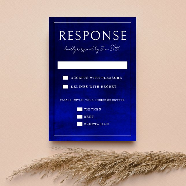 Cartão RSVP Jewel Tone Romance | Azul Marinho | Casamento (Criador carregado)
