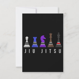 Cartão RSVP jiu Jitsu treinando xadrez, presente com texto.
