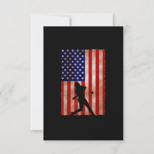 Cartão RSVP Jogador de Baseball EUA Flag Patriótico Sofball E