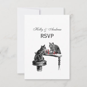 Cartão RSVP Jogos do conselho Dois gatos jogando Chess Match R