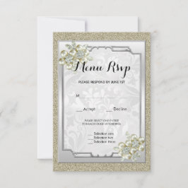 Cartão RSVP Joia Floral Enquadrada, Casamento Dourado e Pratea