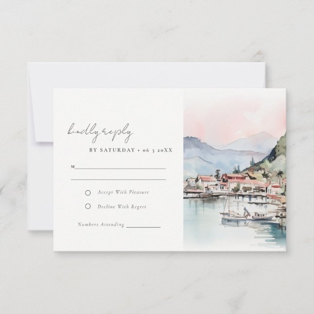 Cartão RSVP Kauai Hawaii Watercolor Landscape Wedding (Frente)