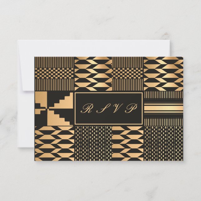 Cartão RSVP Kente Preto e Dourado (Frente)