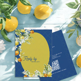 Cartão RSVP La Dolce Vita Citrus Blue Gold QR Code Wedding