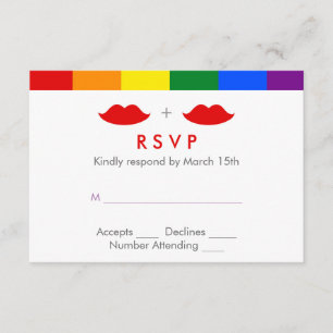 Cartão RSVP Lábios LGBT Lésbicas Casamento Arco-Íris