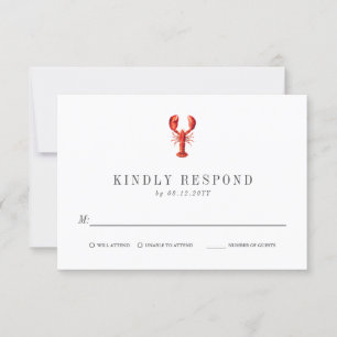 Cartão RSVP Lado Vermelho Lagosta VP de Casamento