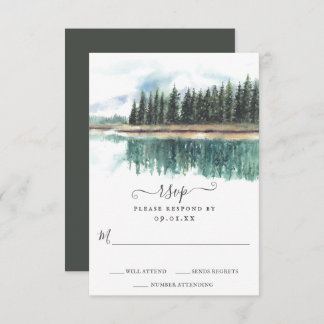 Cartão RSVP Lago Rustic Watercolor | Montanha Lake Wedding