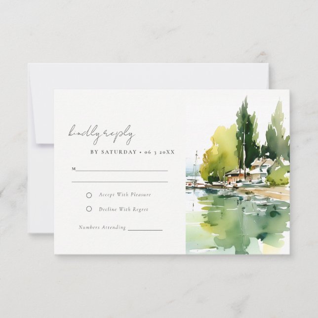 Cartão RSVP Lake Geneva Switzerland Landscape Scape Wedding (Frente)