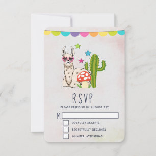 Cartão RSVP Lama legal em óculos de sol em forma de coração