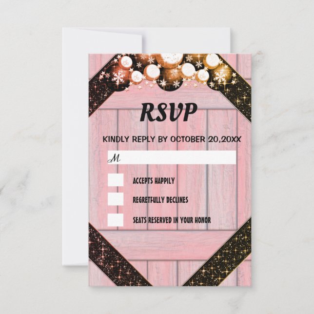 Cartão RSVP Lâmpada Brilhante De Madeira Rosa Púrpura Brilhant (Frente)