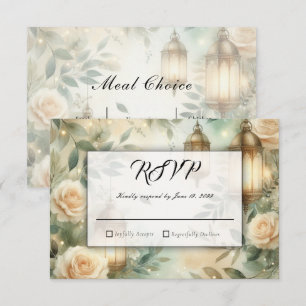 Cartão RSVP Lâmpada de Casamento Verde Salvia e Rosa de Marfim