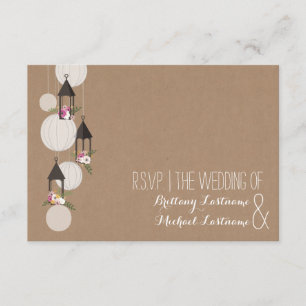 Cartão RSVP Lanternas florais inspiradas Cardstock que Wedding