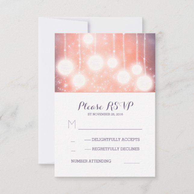Cartão RSVP lanternas luminosas de corda glamourosa cartas RSV (Frente)