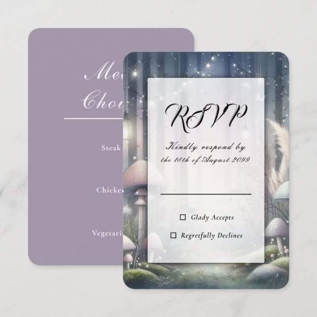 Cartão RSVP  Lanternlight Dreams Enchanted Forest Wedding (Frente/Verso)
