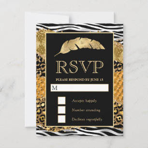 Cartão RSVP Laranja e Dourado Brilho Selvagem da Selva Ágata C