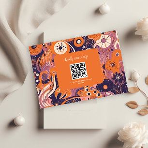 Cartão RSVP Laranja retrô rosa rubor roxo casamento psicodélic