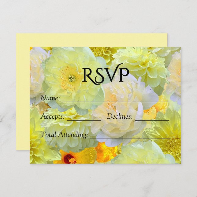 Cartão RSVP Larger Yellow Floral Watercolor Wedding RSV (Frente/Verso)