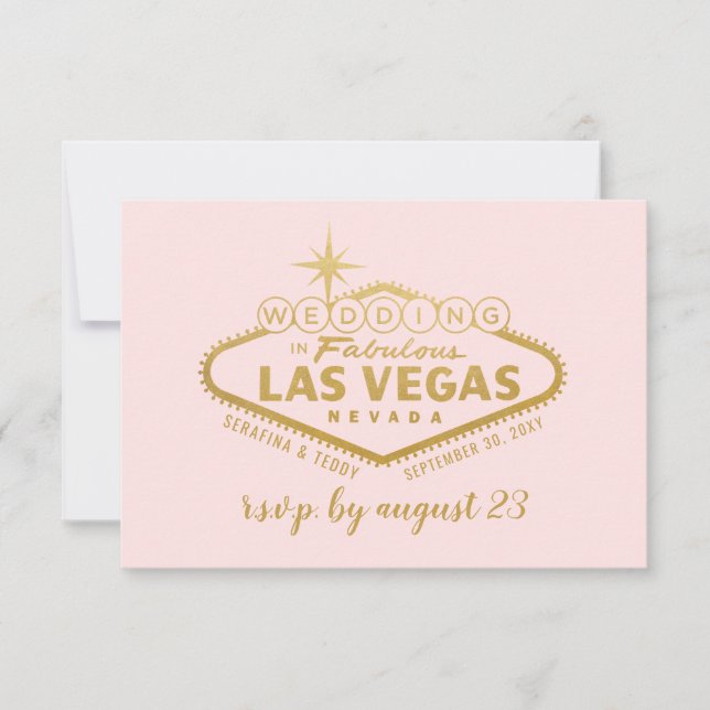 Cartão RSVP Las Vegas Weding Elegant Pink Dourado (Frente)