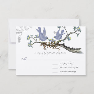 Cartão RSVP Lavanda & Amarelo Limão Casamento Vintage Pássaros