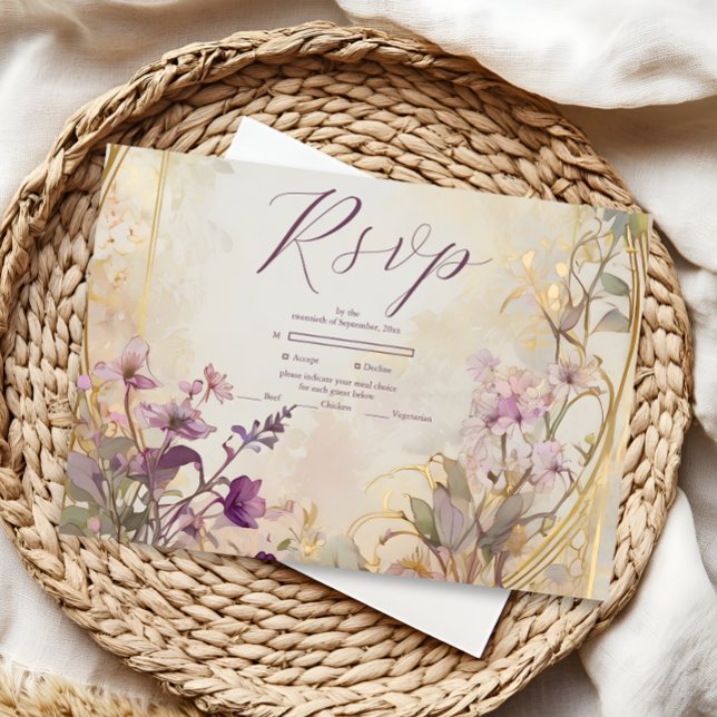 Cartão RSVP Lavanda Art Nouveau Mucha (Criador carregado)