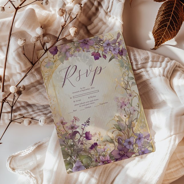 Cartão RSVP Lavanda Art Nouveau Mucha (Criador carregado)