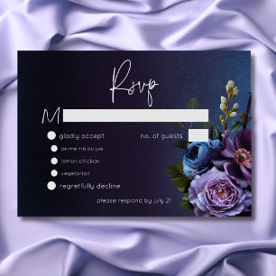 Cartão RSVP Lavanda Azul Escuro Casamento Moderno Floral Moder