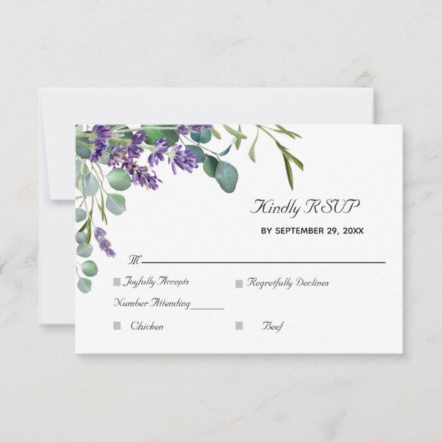 Cartão RSVP Lavanda e Casamento Elegante Eucalyptus (Frente)
