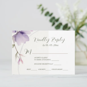 Cartão RSVP Lavanda Flor Aquarela Opções De Refeições De Casam