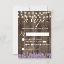 Cartão RSVP Lavanda Floral Rustic String Luzes de Casamento RS