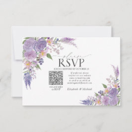 Cartão RSVP Lavanda Lilac Mauve Floral Código QR Casamento RSV