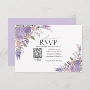 Cartão RSVP Lavanda Lilac Mauve Floral Código QR Casamento RSV