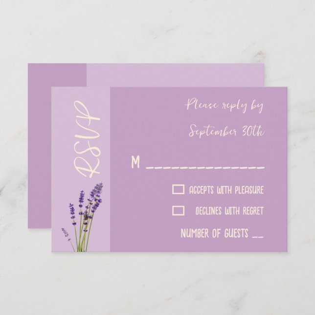 Cartão RSVP Lavanda Love Wedding (Frente/Verso)