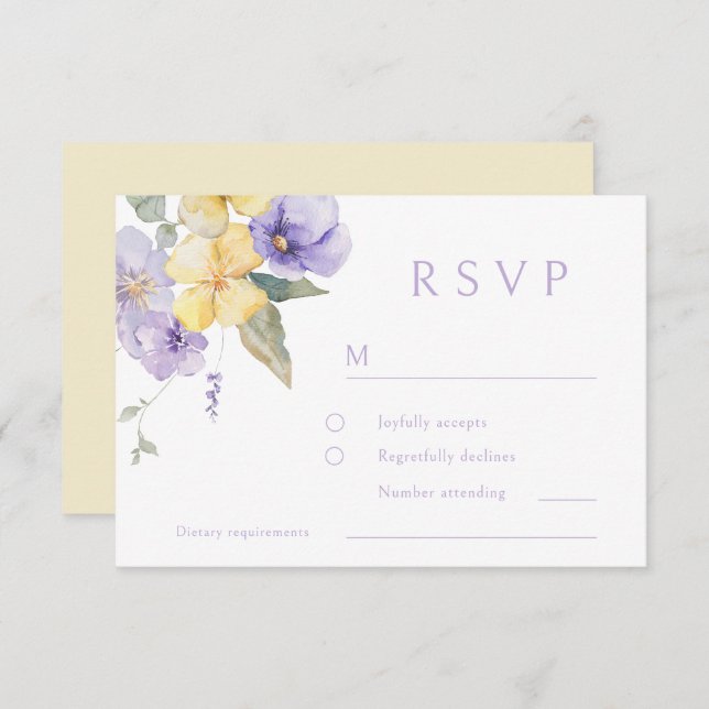 Cartão RSVP Lavanda Púrpura e Amarelo-Sol Casamento (Frente/Verso)