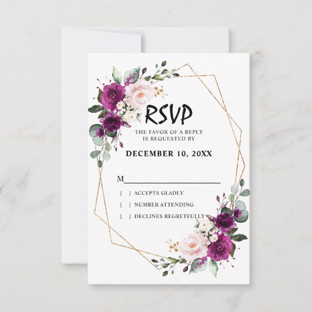Cartão RSVP Lavanda Púrpura Púrpura Espelho Cor-de-rosa Geomét (Frente)