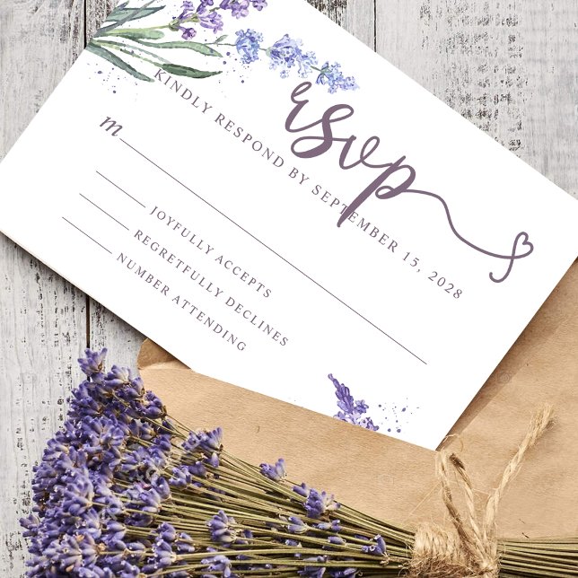 Cartão RSVP Lavanda Romântica de Aquarela Floral (Criador carregado)