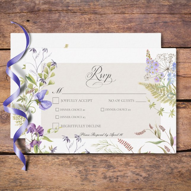 Cartão RSVP Lavanda russa e sábio flores selvagens Janto branc (Rustic Lavender & Sage Wildflowers White Dinner RSVP Card)