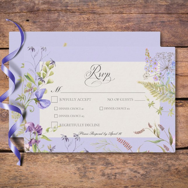 Cartão RSVP Lavanda russa e Sage Wildflower Janto (Rustic Lavender & Sage Wildflowers Lavender Dinner RSVP Card)