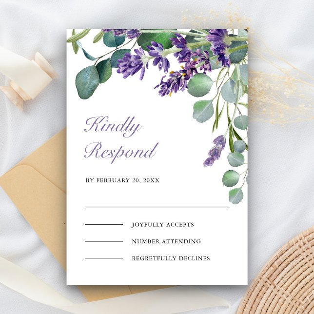Cartão RSVP Lavanda rustica e Casamento Eucalyptus (Criador carregado)