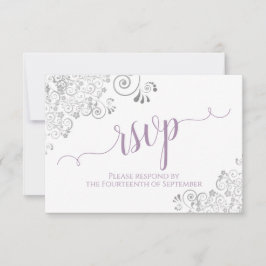 Cartão RSVP Lavanda sobre Casamento Elegante Branco