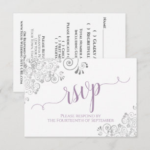 Cartão RSVP Lavanda sobre Casamento Elegante Branco