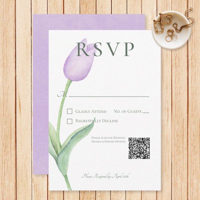 Cartão RSVP Lavanda Tulip Solo Purple Modern Casamento (Criador carregado)